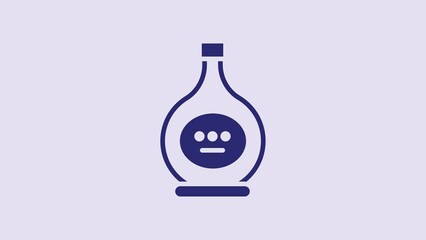 Sticker - Blue Bottle of cognac or brandy icon isolated on purple background. 4K Video motion graphic animation