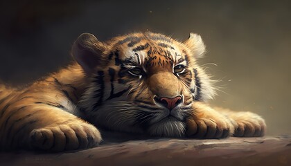 Wall Mural - cute and funny lazy tiger