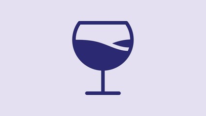 Sticker - Blue Wine glass icon isolated on purple background. Wineglass sign. 4K Video motion graphic animation