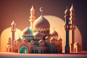 mosque isolated cartoon style, ramadan kareem, mawlid, iftar, isra miraj, eid al fitr adha, muharram