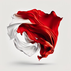 Red and white silk fabric flying in the wind with a white background. Generative AI