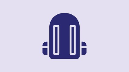 Sticker - Blue School backpack icon isolated on purple background. 4K Video motion graphic animation