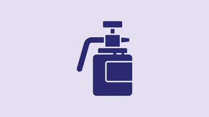 Canvas Print - Blue Garden sprayer for water, fertilizer, chemicals icon isolated on purple background. 4K Video motion graphic animation