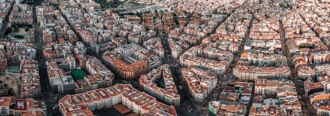 Fototapete - Barcelona street aerial view with beautiful patterns in Spain. Barcelona skyline aerial view with buildings in Spain.