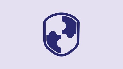 Canvas Print - Blue Shield icon isolated on purple background. Guard sign. Security, safety, protection, privacy concept. 4K Video motion graphic animation