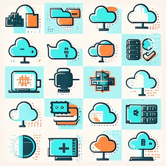 Wall Mural - cloud computing icons