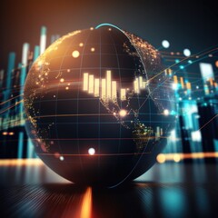 Poster - economic development on the global business network, Financial and banking data analysis, stock analysis, technology, and data connection, generative ai