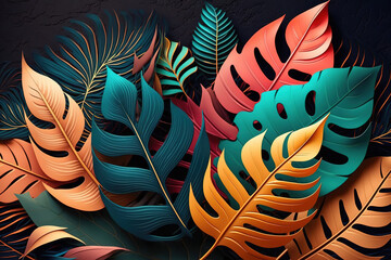  Tropical plant wallpaper illustration, palm colorful 