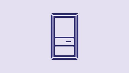 Wall Mural - Blue Closed door icon isolated on purple background. 4K Video motion graphic animation