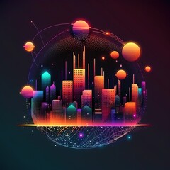 Wall Mural - Smart city at night, application development concept, smart city, Internet of Things, smart life, and information technology, generative ai