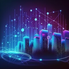Poster - Dot point for smart cities connect with a gradient grid line, metaverse connection technology concept, generative ai