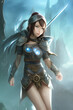 © Aikon - Portrait of amazon warrior woman with sword. AI