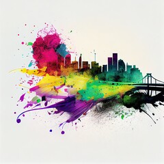 Wall Mural - landscape with city skyline