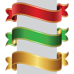 Wall Mural - elegant red, green and golden ribbon banner vector illustration.