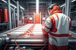 © pixardi - Sodium battery manufacturing in a factory. Worker on car battery production line. Photo IA