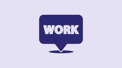 Poster - Blue Location with text work icon isolated on purple background. 4K Video motion graphic animation