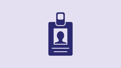 Sticker - Blue Identification badge icon isolated on purple background. It can be used for presentation, identity of the company, advertising. 4K Video motion graphic animation