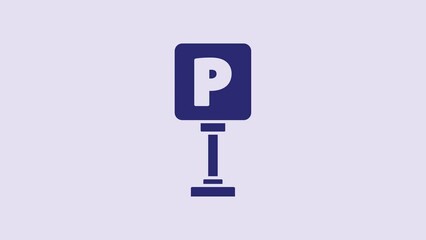 Sticker - Blue Parking icon isolated on purple background. Street road sign. 4K Video motion graphic animation