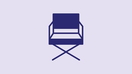 Sticker - Blue Director movie chair icon isolated on purple background. Film industry. 4K Video motion graphic animation