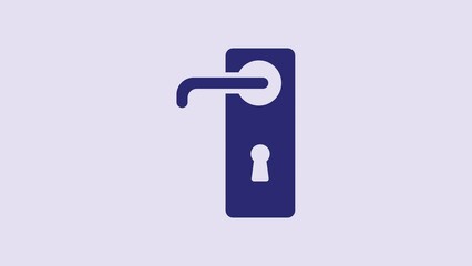 Wall Mural - Blue Door handle icon isolated on purple background. Door lock sign. 4K Video motion graphic animation