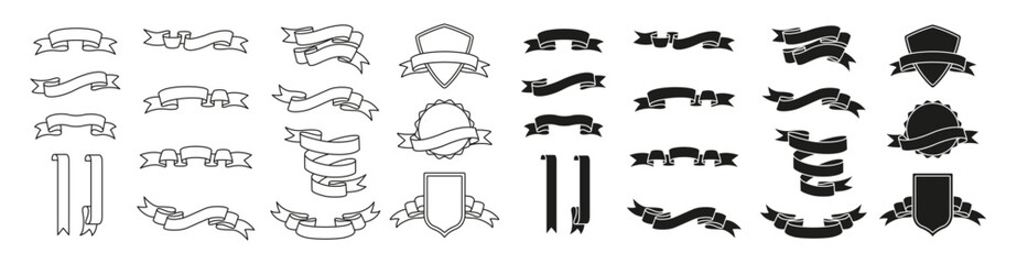 Ribbon banner set icon. Linear and silhouette style