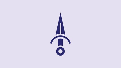 Poster - Blue Dagger icon isolated on purple background. Knife icon. Sword with sharp blade. 4K Video motion graphic animation