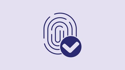 Poster - Blue Fingerprint icon isolated on purple background. ID app icon. Identification sign. Touch id. 4K Video motion graphic animation