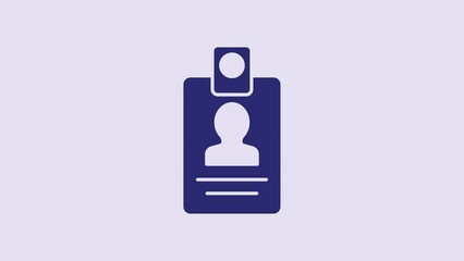 Sticker - Blue Identification badge icon isolated on purple background. It can be used for presentation, identity of the company, advertising. 4K Video motion graphic animation