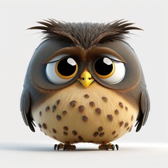 Wall Mural -  a cartoon owl with big eyes and a mohawk on its head is standing on a white surface with a gray background and a white background.  generative ai