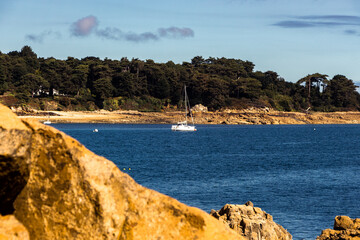 Wall Mural - River mouth of Trieux with lots of sailboats, Ploubazlanec, Brittany, France