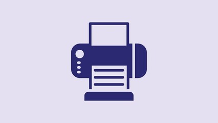 Sticker - Blue Printer icon isolated on purple background. 4K Video motion graphic animation