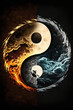Yin Yang Symbol Day and Night Style - Yin Yang Symbol Series - Yin Yang Day and Night Style background wallpaper created with Generative AI technology