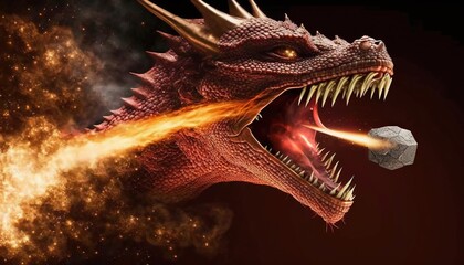 Wall Mural -  a dragon with its mouth open and a fire coming out of it's mouth, with a black background and a red and yellow explosion behind it.  generative ai