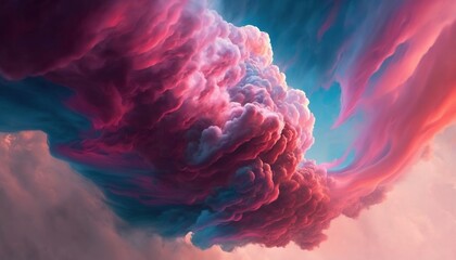 Poster -  a very colorful cloud in the sky with a blue sky in the back ground and a pink cloud in the middle of the sky with a blue sky in the background.  generative ai