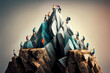 © Christian - Teambuilding event, diverse Business Team climbing a mountain symbolizing teamwork, generative AI