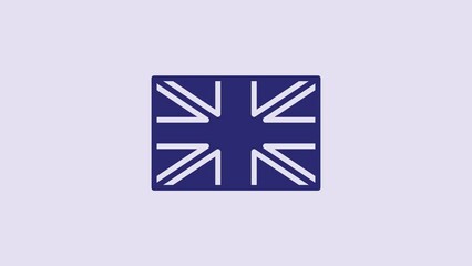 Sticker - Blue Flag of Great Britain icon isolated on purple background. UK flag sign. Official United Kingdom flag. British symbol. 4K Video motion graphic animation