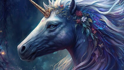 Canvas Print - Mystic unicorn grants wishes to pure of heart. Illustration fantasy by generative IA