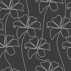 Monochrome lily flowers seamless pattern. Line continuous  vector illustration. Botanical outline backdrop. Floral wallpaper, abstract background, fabric textile print, wrapping paper, package design.