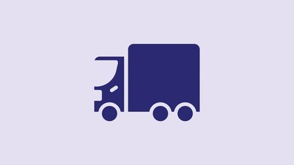 Sticker - Blue Delivery cargo truck vehicle icon isolated on purple background. 4K Video motion graphic animation