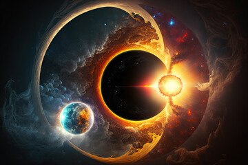 Wall Mural - fantastic space with planets and constellations in the starry sky. generative ai