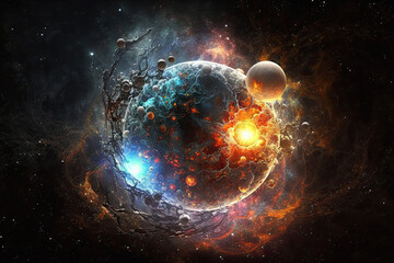 Wall Mural - fantastic space with planets and constellations in the starry sky. generative ai