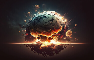 Wall Mural - explosion of a planet in outer space. concept of catastrophe cataclysms of armageddon. generative ai