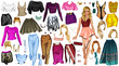 High Fashion 01 Paper Doll with Beautiful Woman, Outfits, Hairstyles and Accessories. Vector Illustration