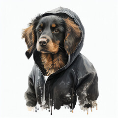 Wall Mural - retriever wearing black hoodie watercolor