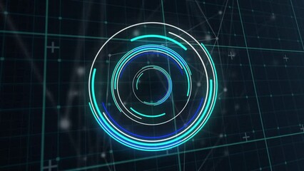 Poster - Animation of illuminated circles over dots connected with lines against abstract background