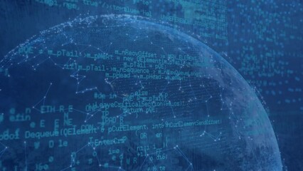 Poster - Animation of data processing and network of connections over globe against blue background