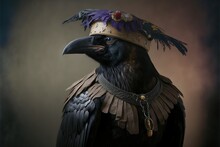 Created With Generative AI Technology. Portrait Of A Bird Crow In Renaissance Clothing