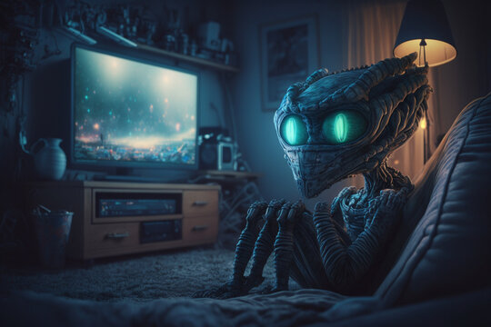 The alien watching TV bored genarative AI