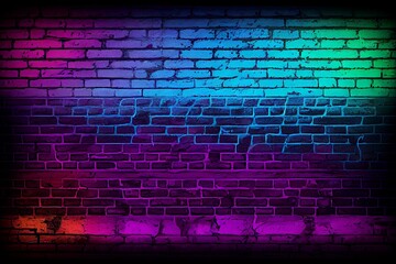 Modern futuristic neon lights on old grunge brick wall background. Watercolor style painting. AI Generated