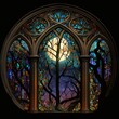 Stained glass window night moon background created with AI
